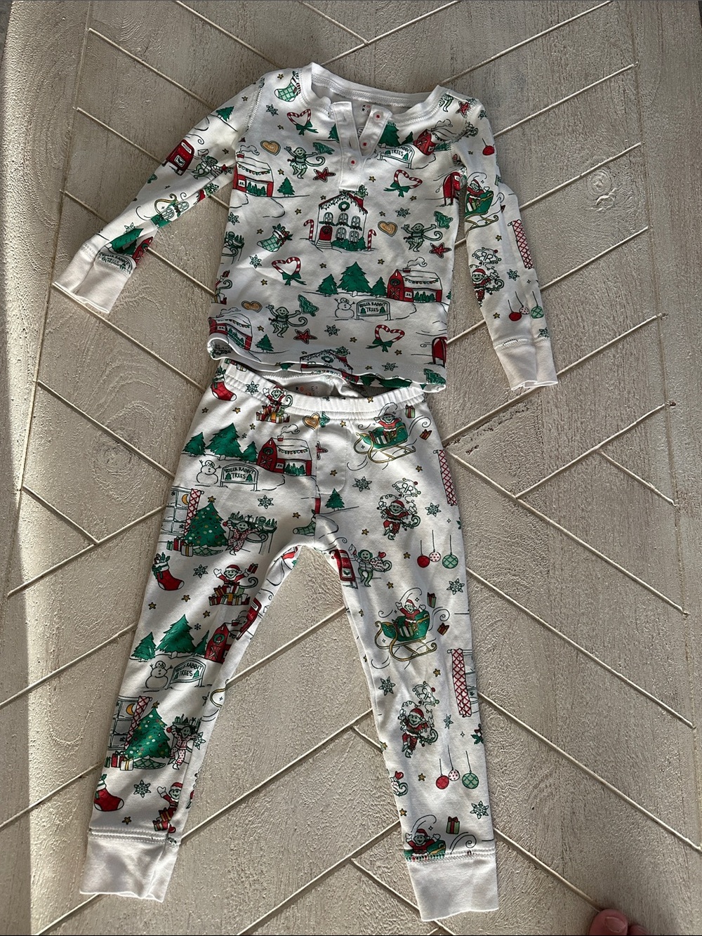 Roller Rabbit White Kids Holiday Pajama Set with Red & Green Accents